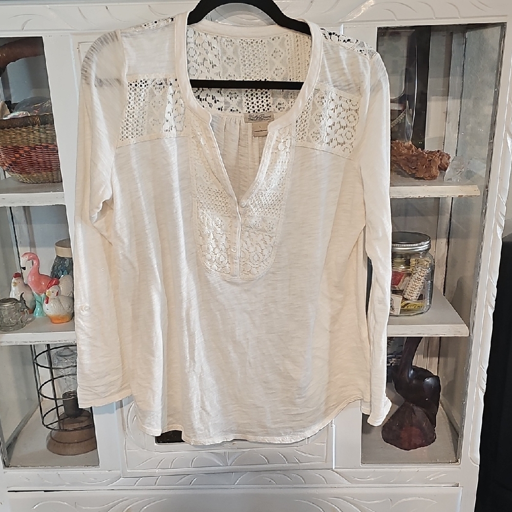 Lucky Brand Ivory Lace Accent Blouse